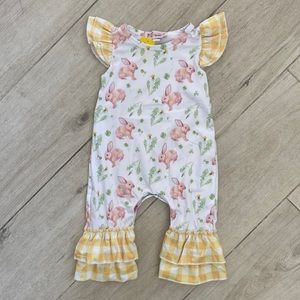 Bunny and gingham print romper